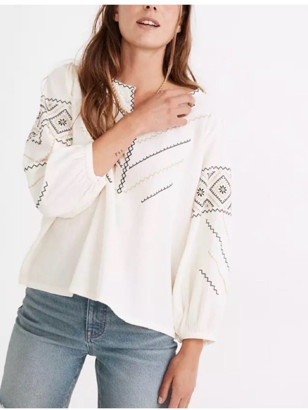 NWOT Madewell Embroidered Peasant Top